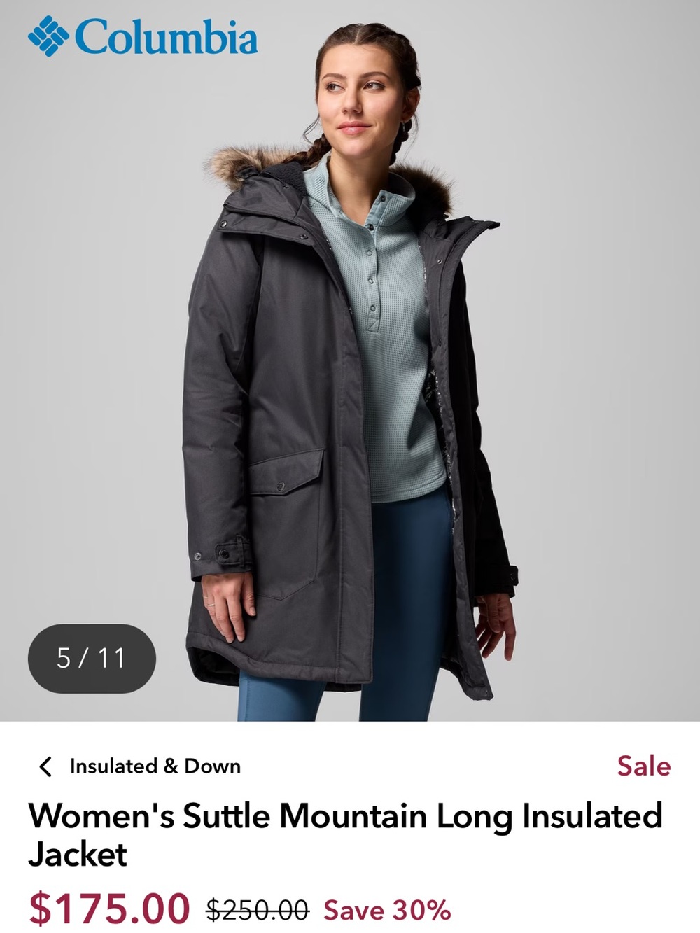 Columbia Women's Suttle Mountain Long Insulated Jacket - Charcoal